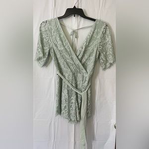Altar’d State lace romper, sage green; Size Small